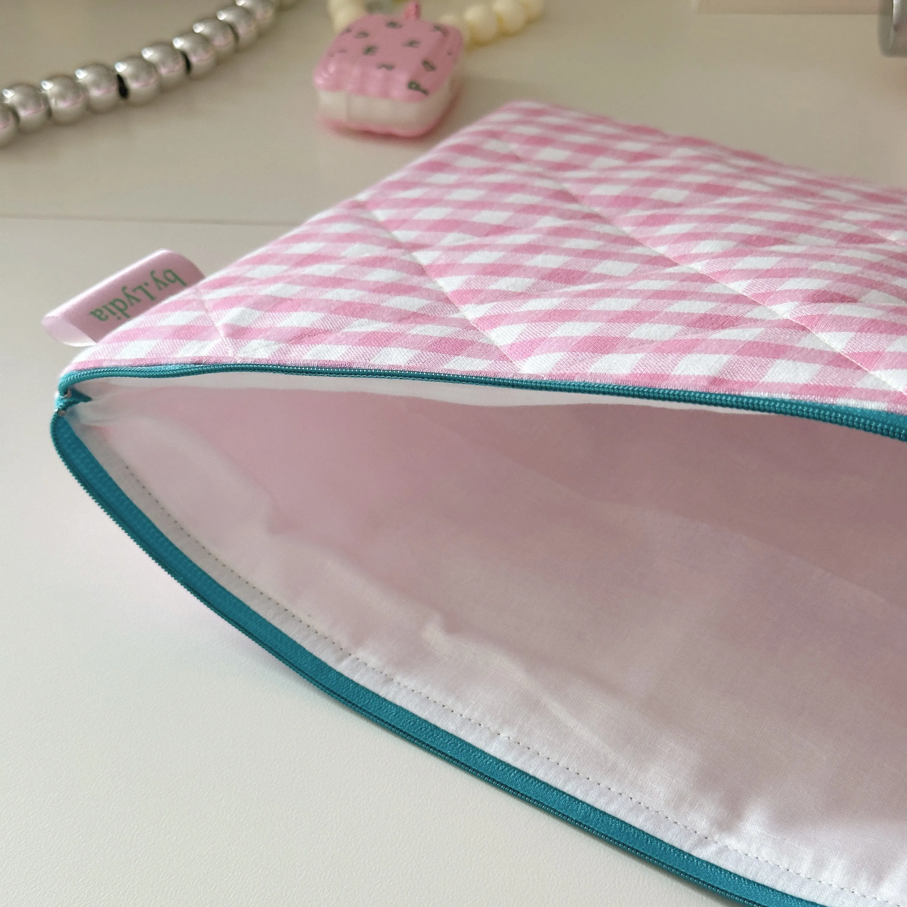 13" Laptop Pouch - Pink Gingham