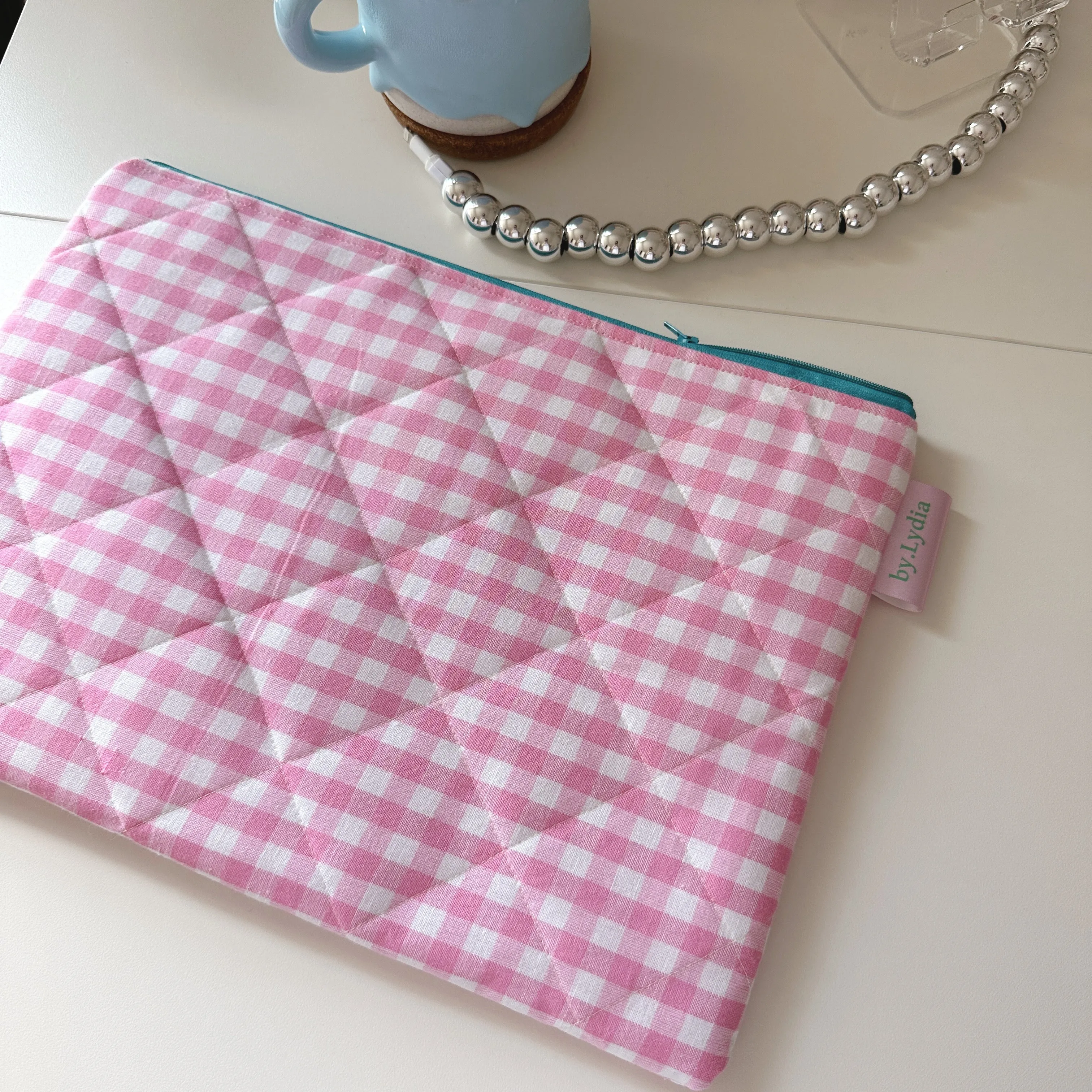 13" Laptop Pouch - Pink Gingham