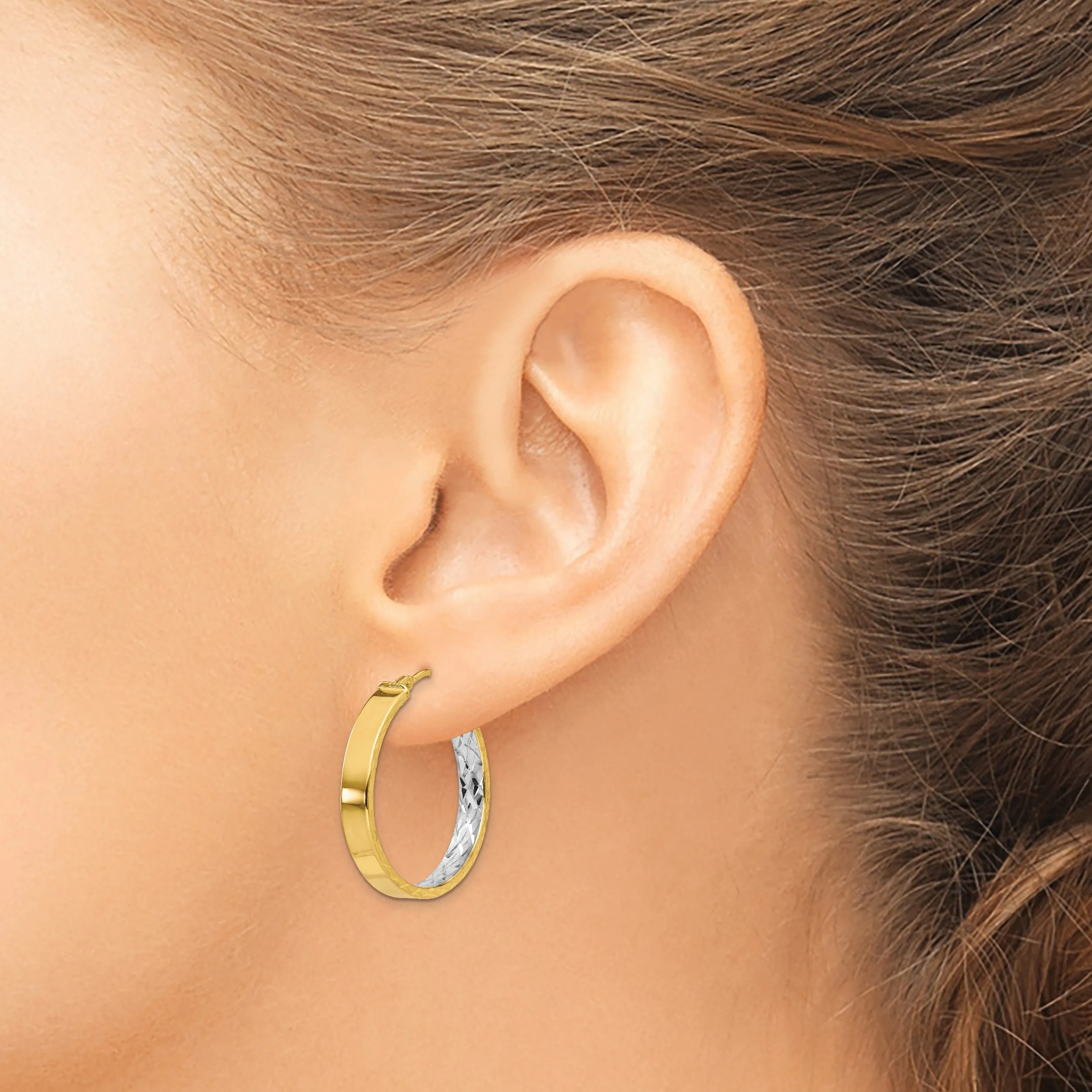 14k Two Tone Gold Polished D.C Hoop Earrings