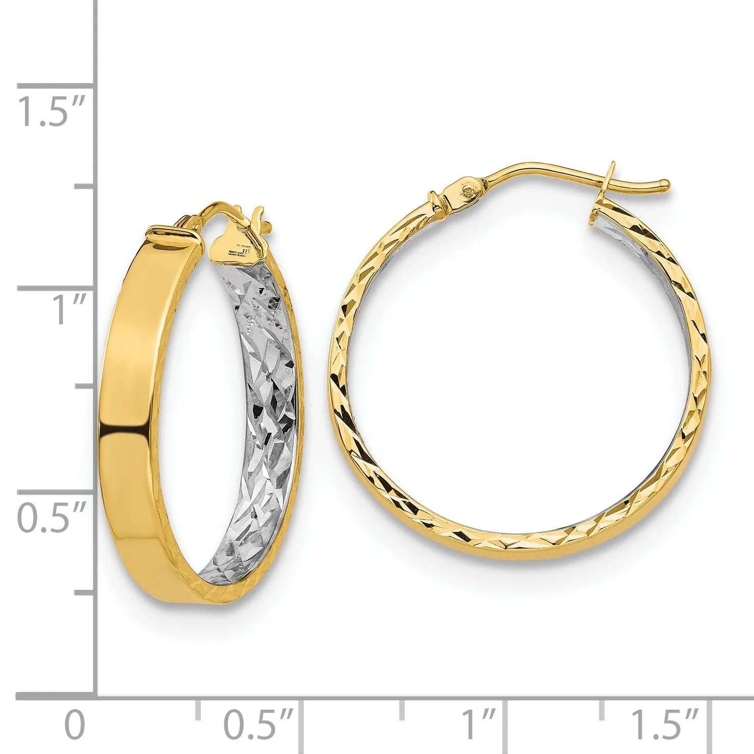 14k Two Tone Gold Polished D.C Hoop Earrings