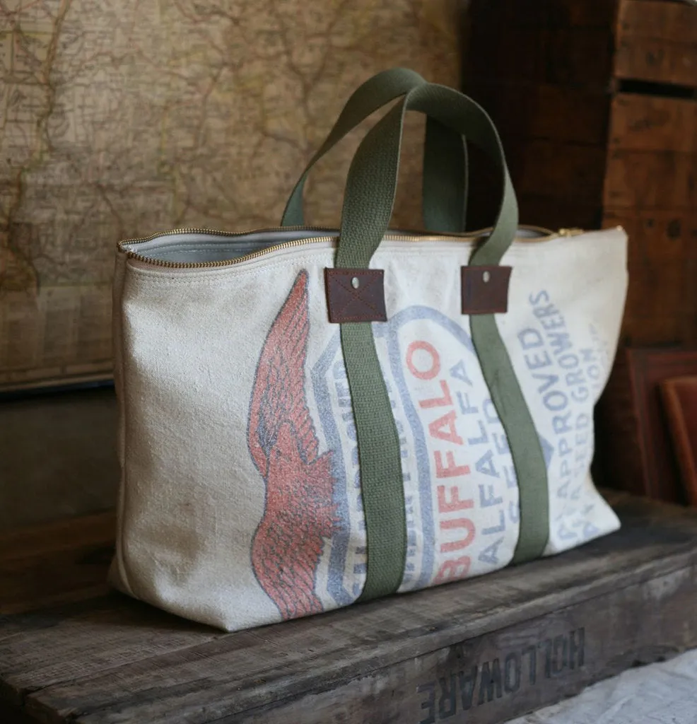 1940's era Farm Feedsack Zip-Top Carryall - SOLD