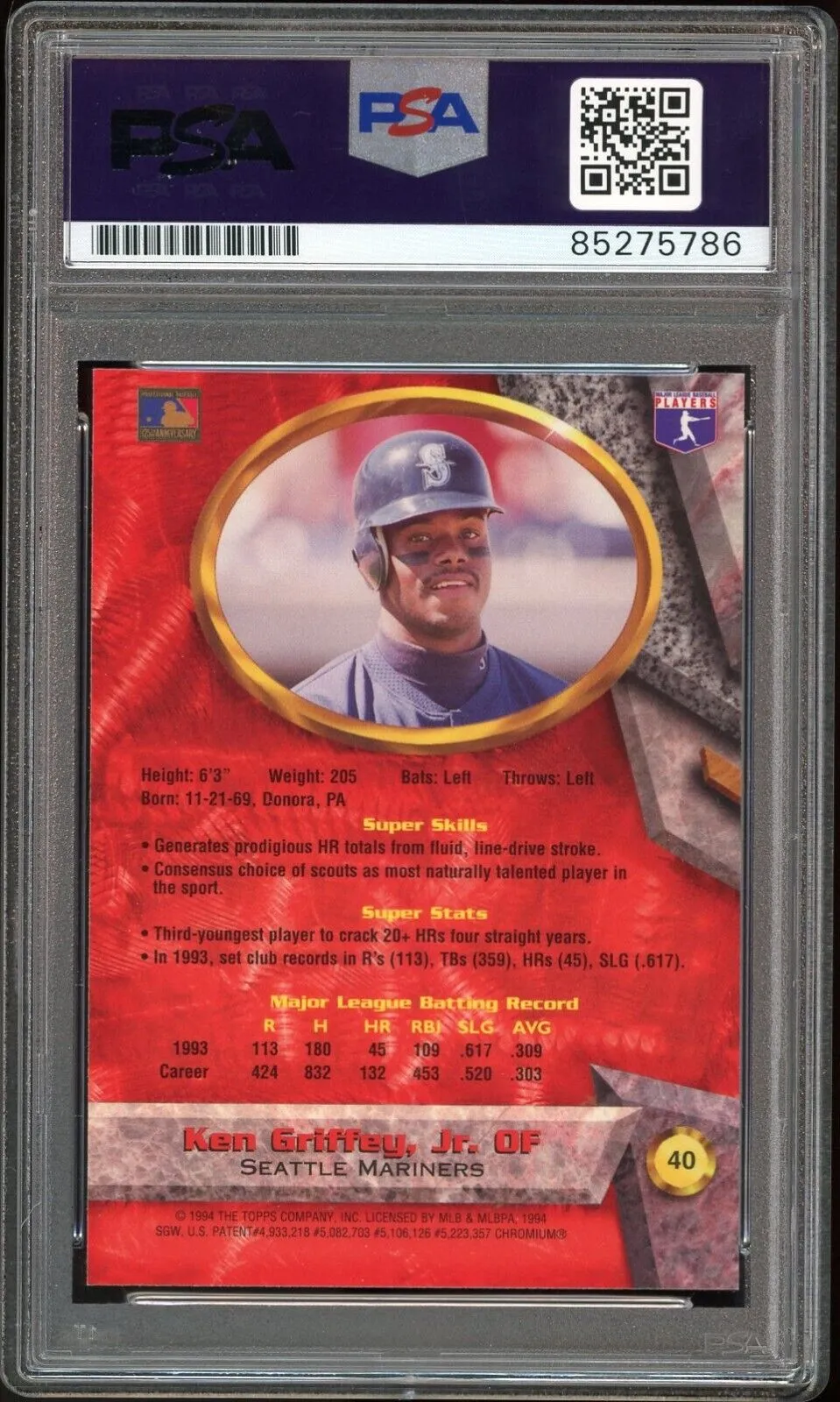 1994 Bowman's Best Red Refractor #40 Ken Griffey Jr. PSA/DNA Auto GEM MINT 10