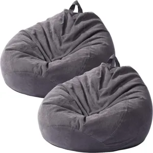 2 Pcs Storage Bean Bag Chair Cover (Dark Grey) Grey Contemporary