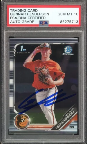 2019 Bowman Draft Chrome Gunnar Henderson RC On Card PSA/DNA Auto GEM MINT 10