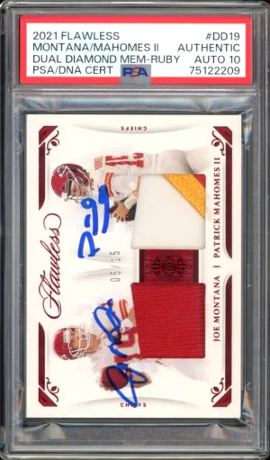2021 Panini Flawless Joe Montana Patrick Mahomes On Card PSA Authentic Auto 10
