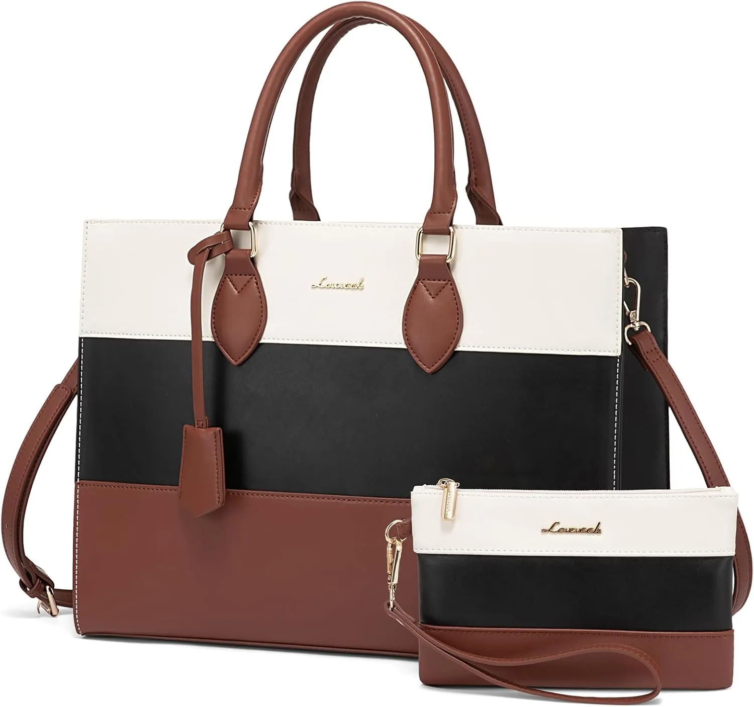 2Pcs Colorblock Laptop Tote Bag, 15.6" 17.3"