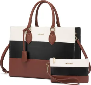 2Pcs Colorblock Laptop Tote Bag, 15.6" 17.3"