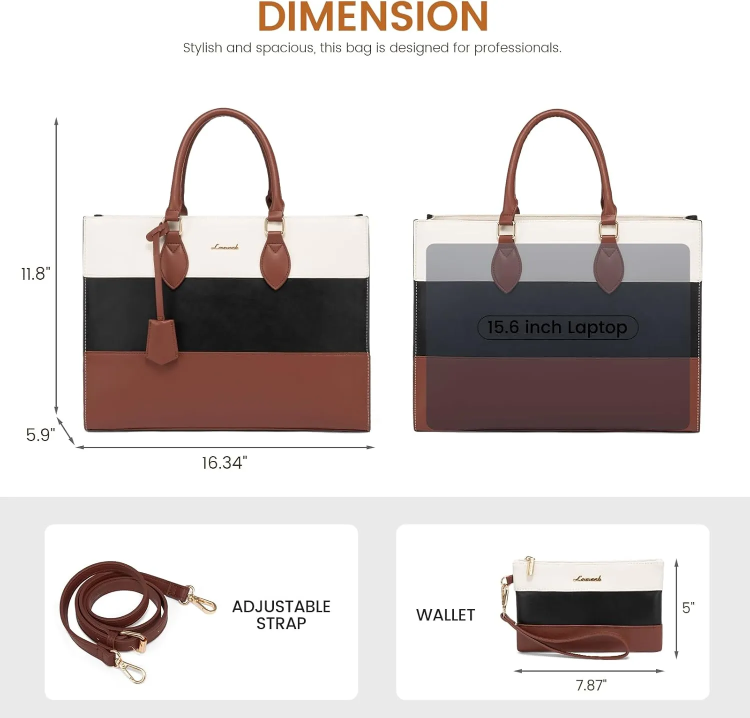 2Pcs Colorblock Laptop Tote Bag, 15.6" 17.3"