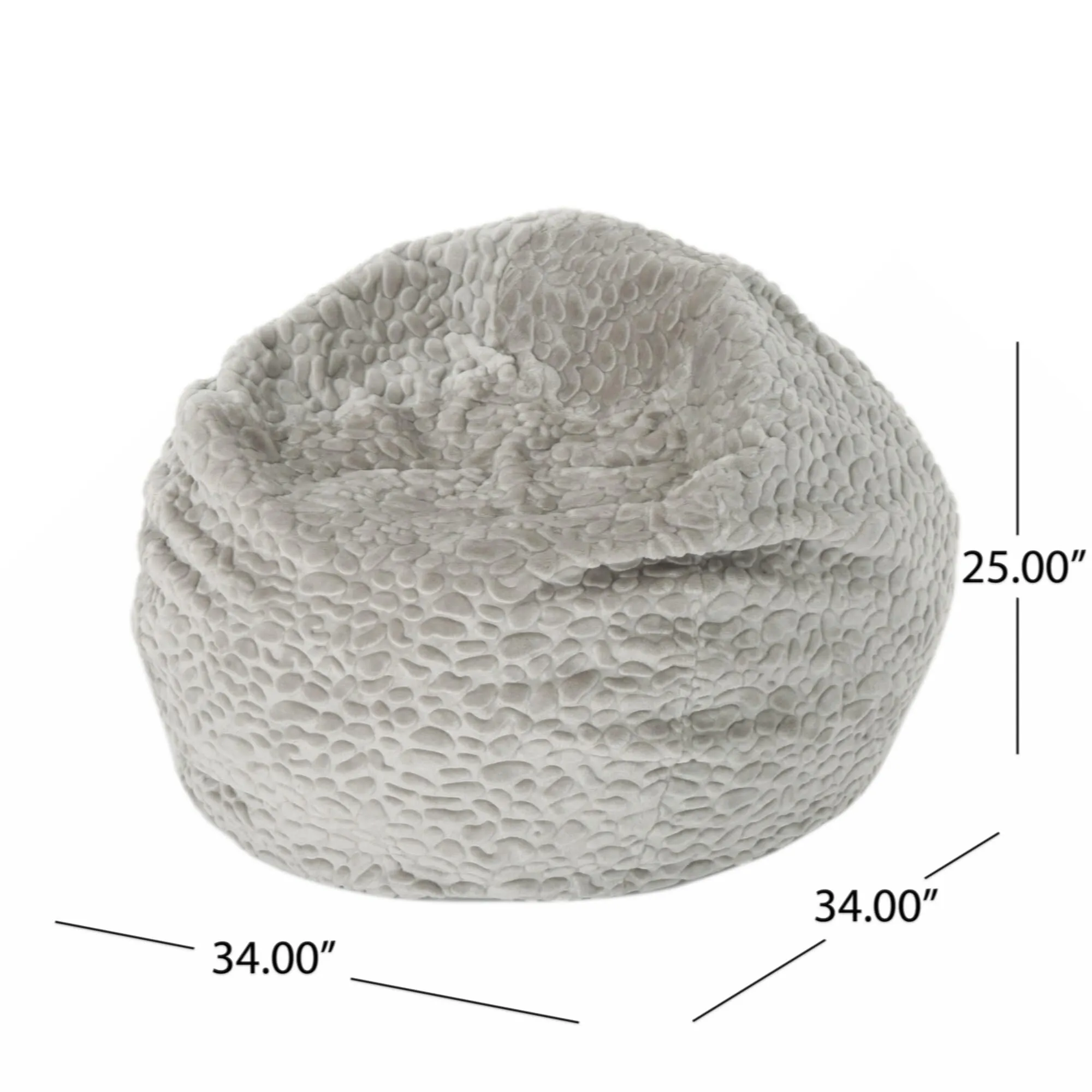 3 Foot Rounded Fur Bean Bag Grey Pebble Pattern Modern Contemporary