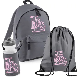 3 Piece Graphite Grey Set - incl. Backpack, Water Bottle & Gymsac