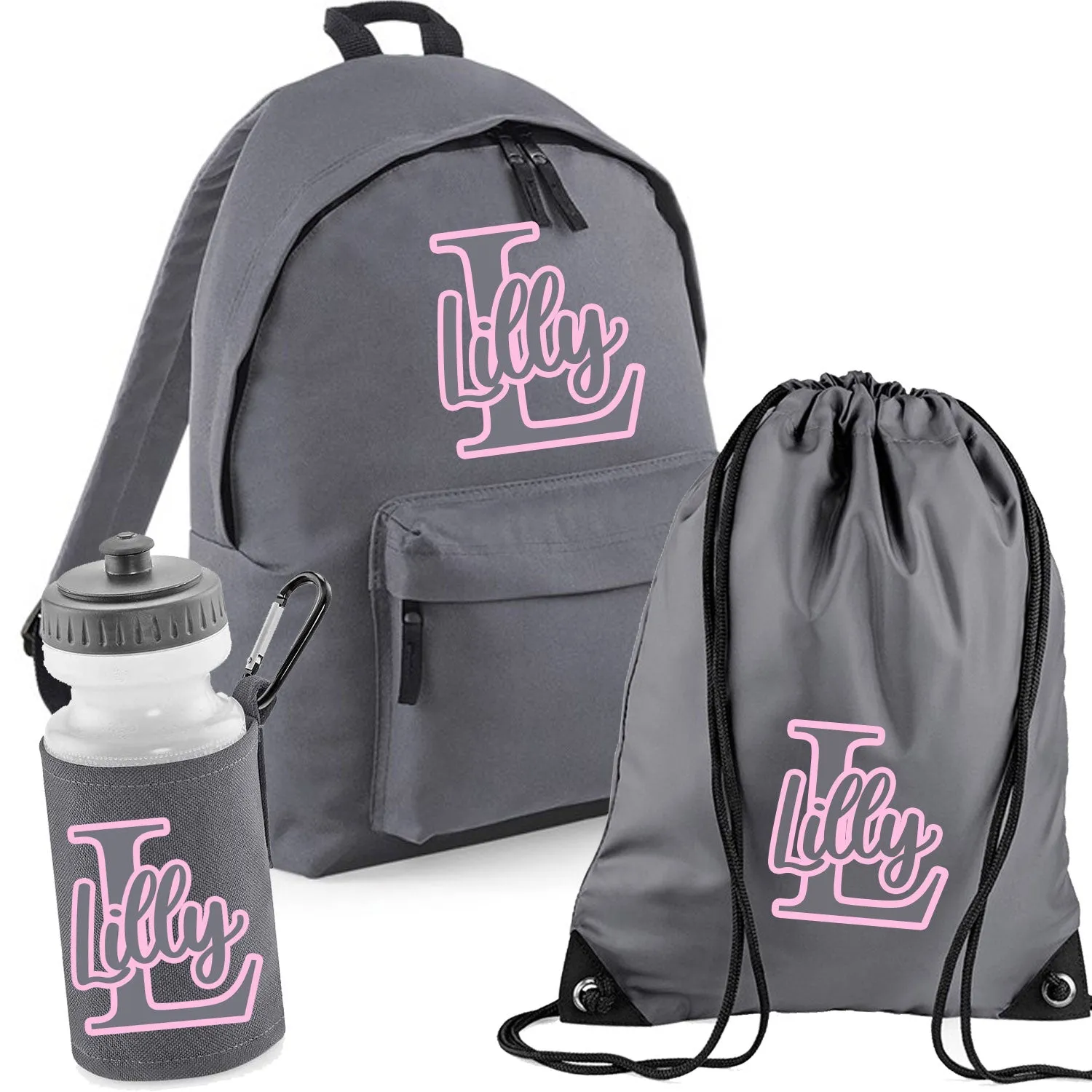 3 Piece Graphite Grey Set - incl. Backpack, Water Bottle & Gymsac