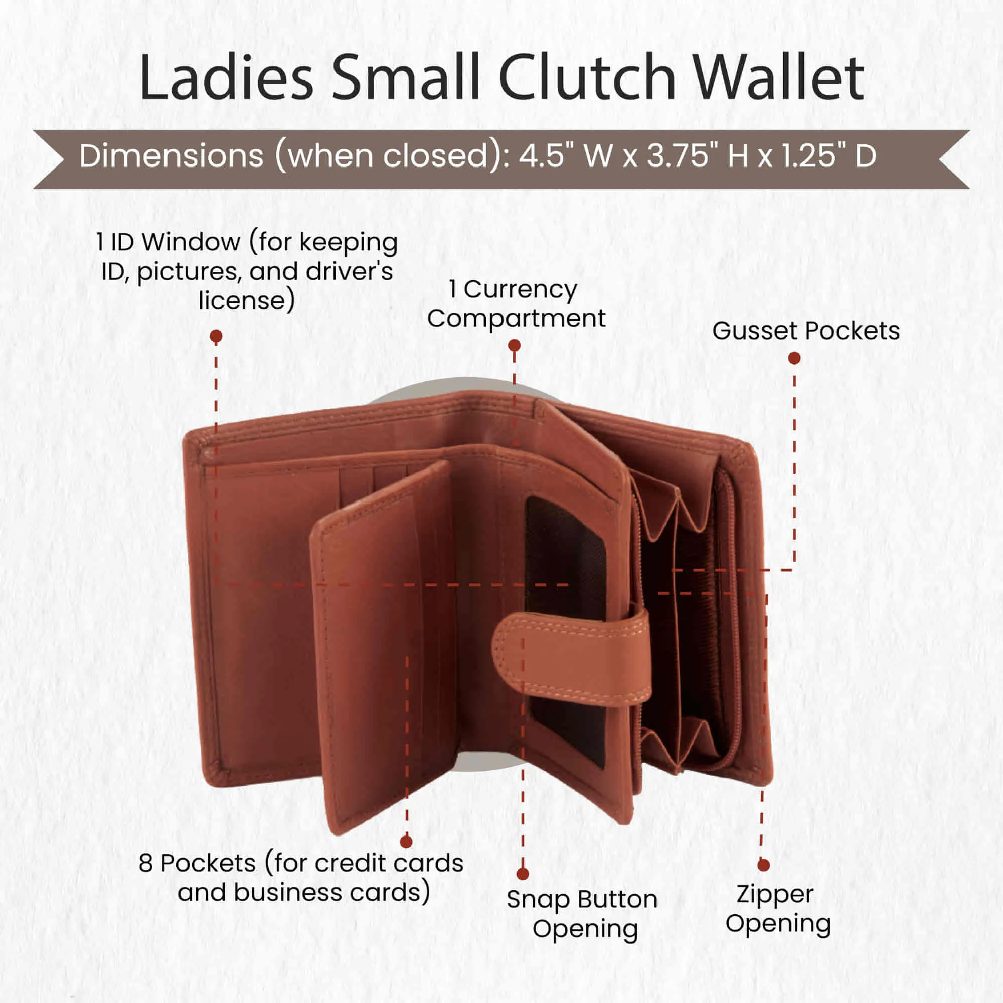 300952-CG Ladies Small Clutch Wallet in Tan Leather | Style n Craft