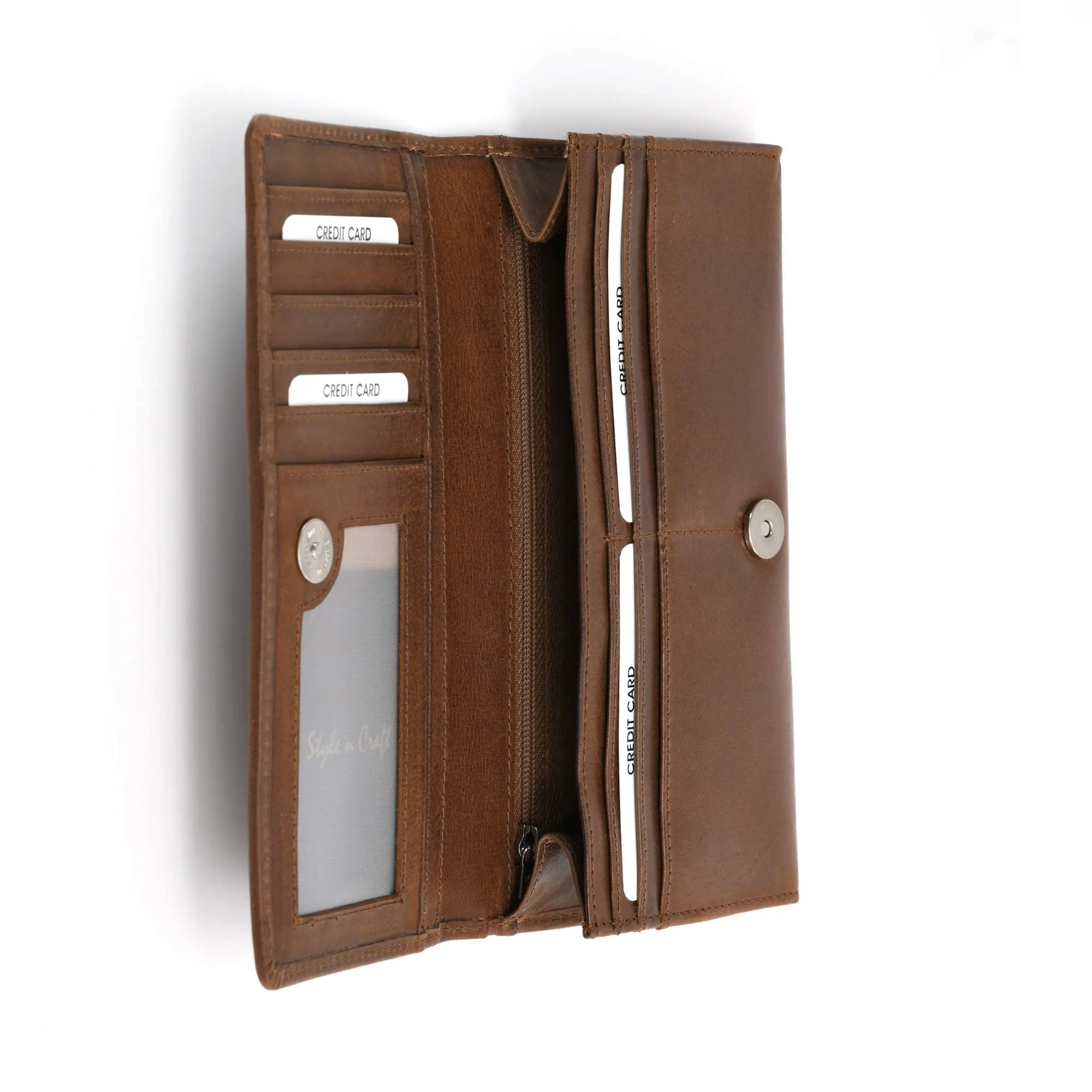 391103 Ladies Long Clutch Wallet in Oak Color Leather | Style n Craft