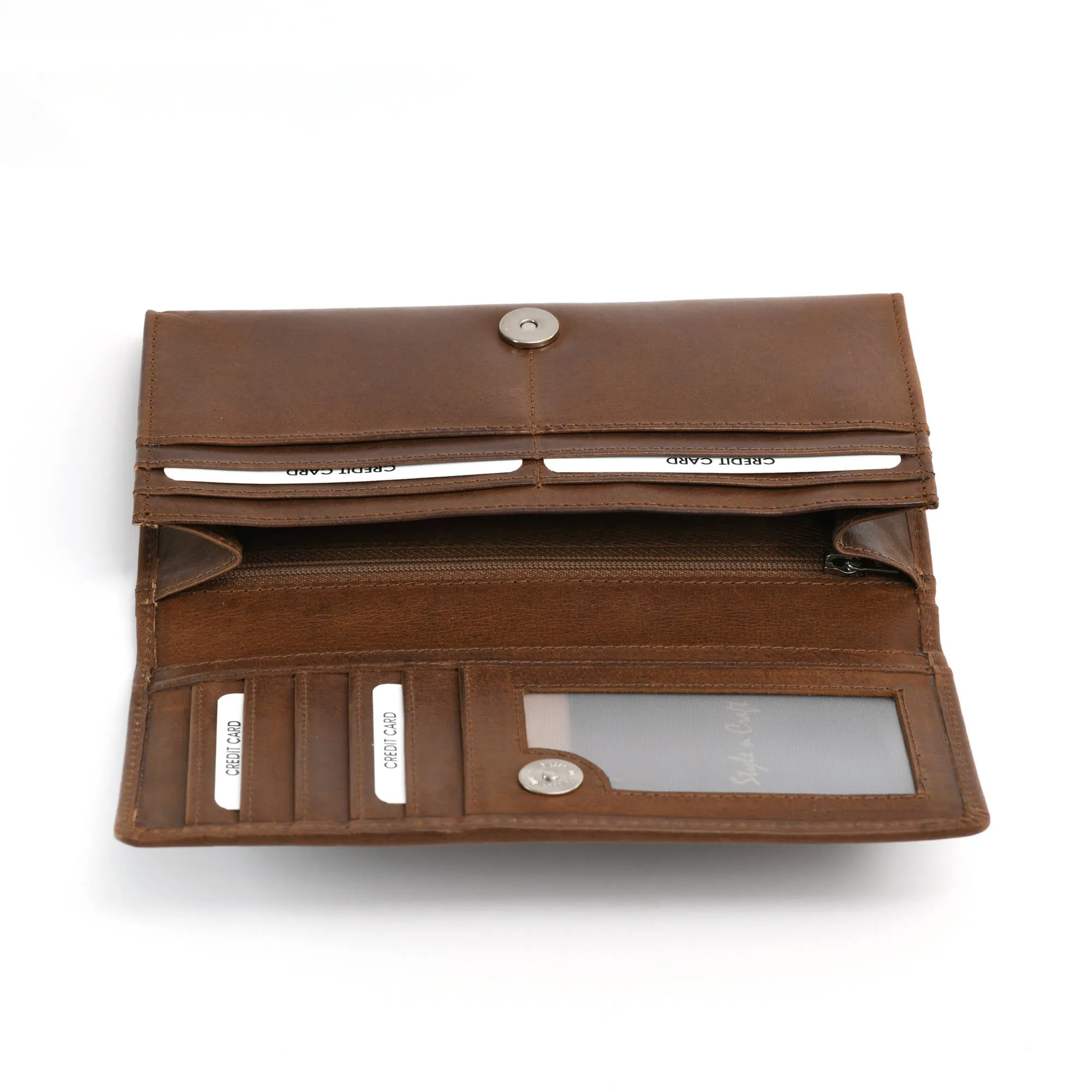 391103 Ladies Long Clutch Wallet in Oak Color Leather | Style n Craft