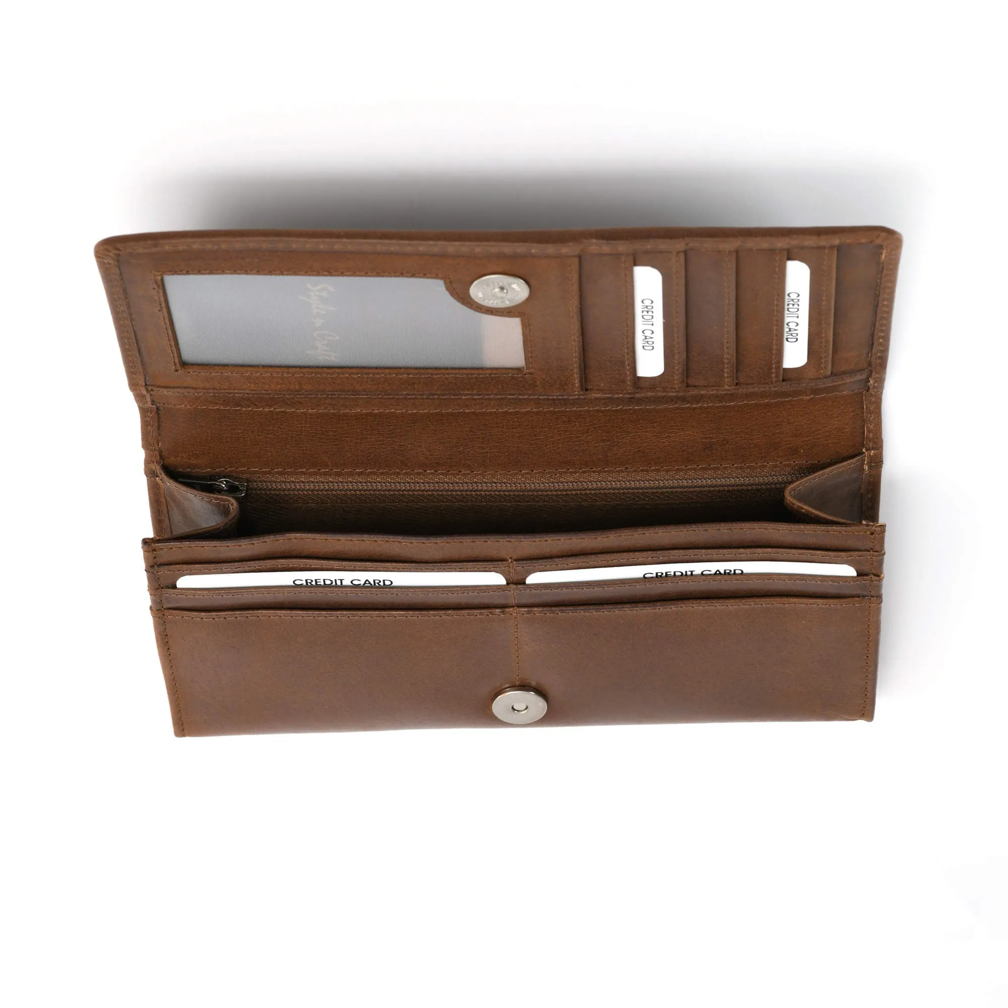 391103 Ladies Long Clutch Wallet in Oak Color Leather | Style n Craft