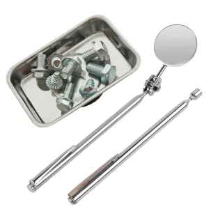3pc Kit Magnetic Steel Tray Telescopic Pick Up Tool Inspection Mirror Set