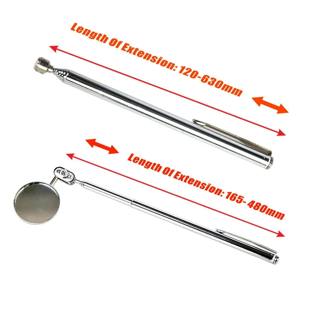 3pc Kit Magnetic Steel Tray Telescopic Pick Up Tool Inspection Mirror Set