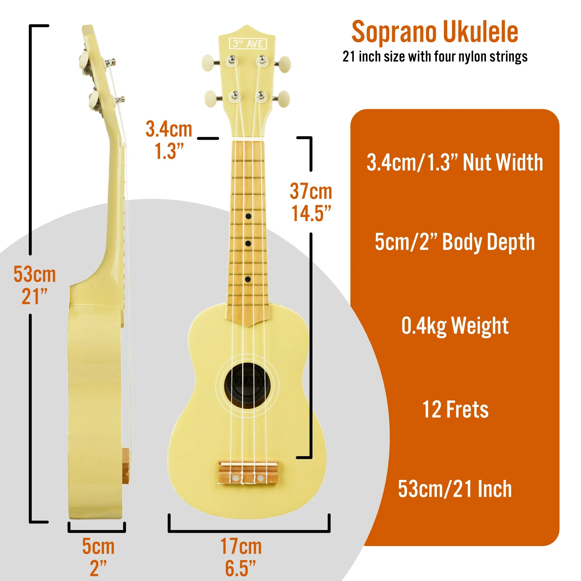 3rd Avenue Pastel Soprano Ukulele with Bag