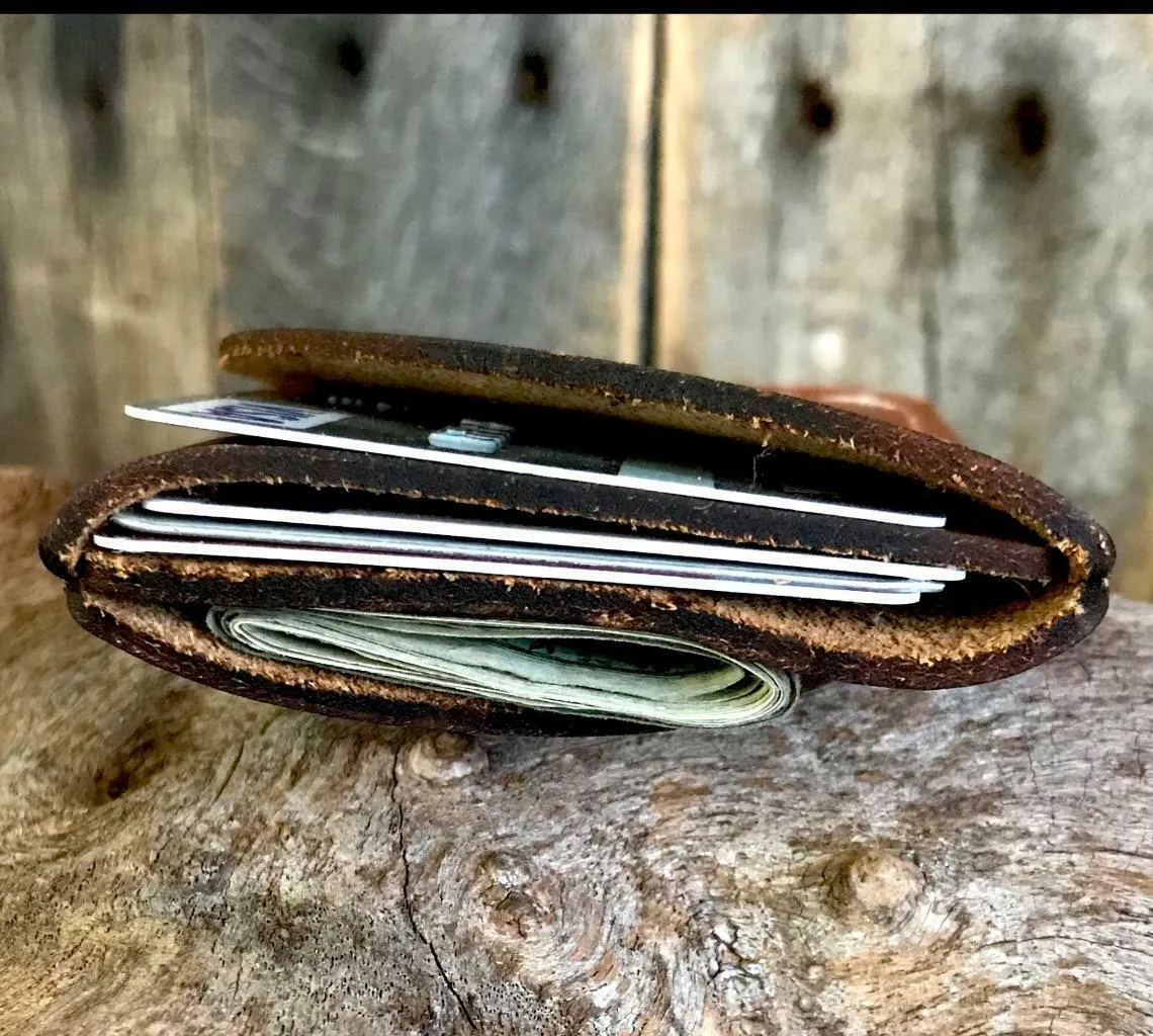4 Banger Minimalist Men's Women's Tan Tooled Sepichi Veg Tan Leather Wallet