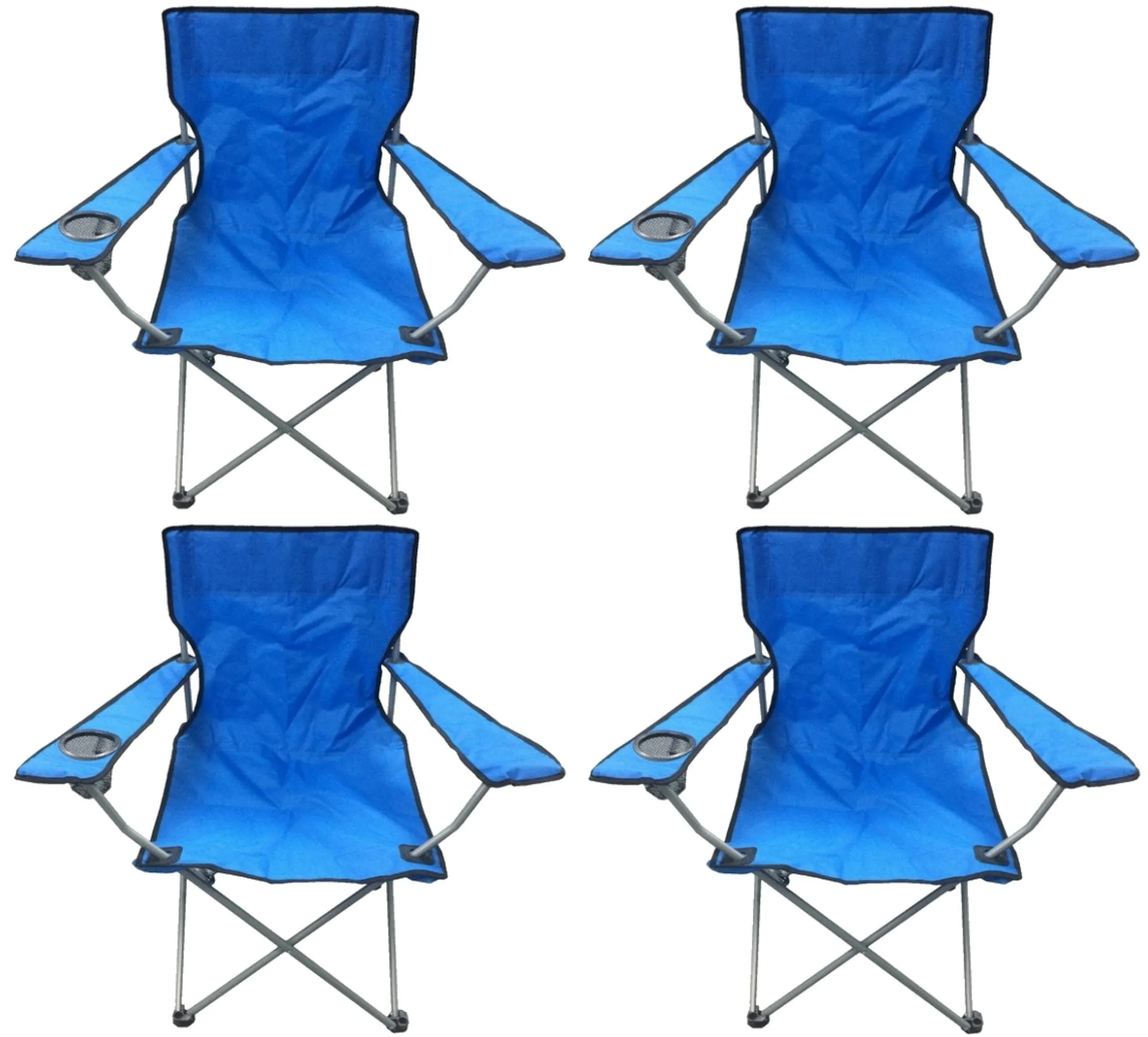 4 Blue & Black Lightweight Folding Camping Beach Captains Chairs