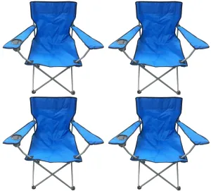 4 Blue & Black Lightweight Folding Camping Beach Captains Chairs