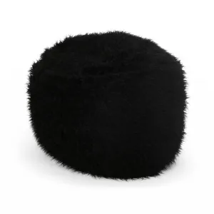 5 Foot Rounded Fur Bean Bag Black Modern Contemporary