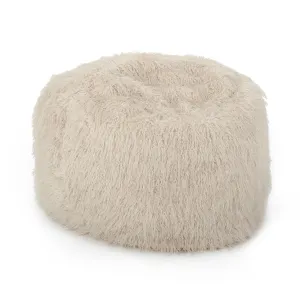 5 Foot Rounded Fur Bean Bag Tan Modern Contemporary
