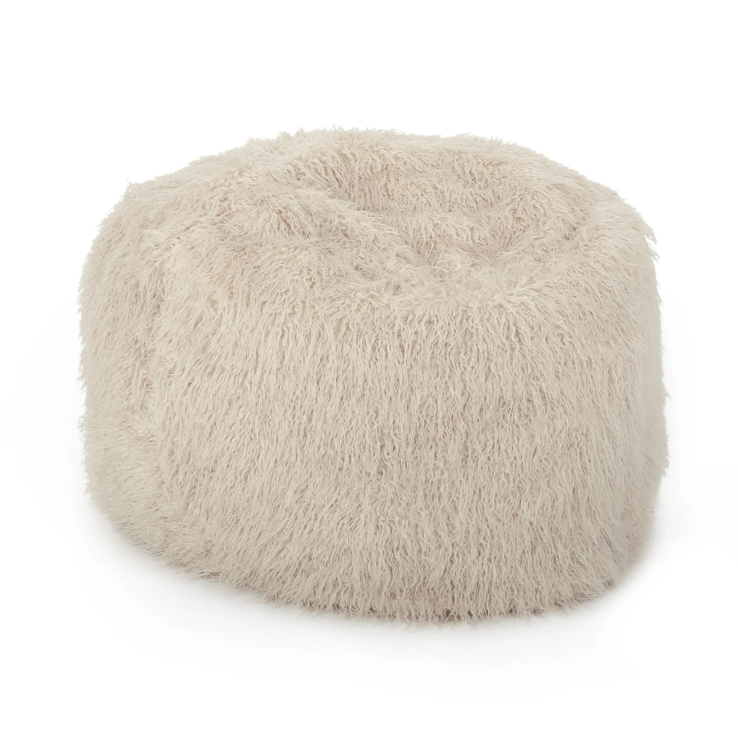 5 Foot Rounded Fur Bean Bag Tan Modern Contemporary
