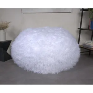 5 Foot Rounded Fur Bean Bag White Modern Contemporary