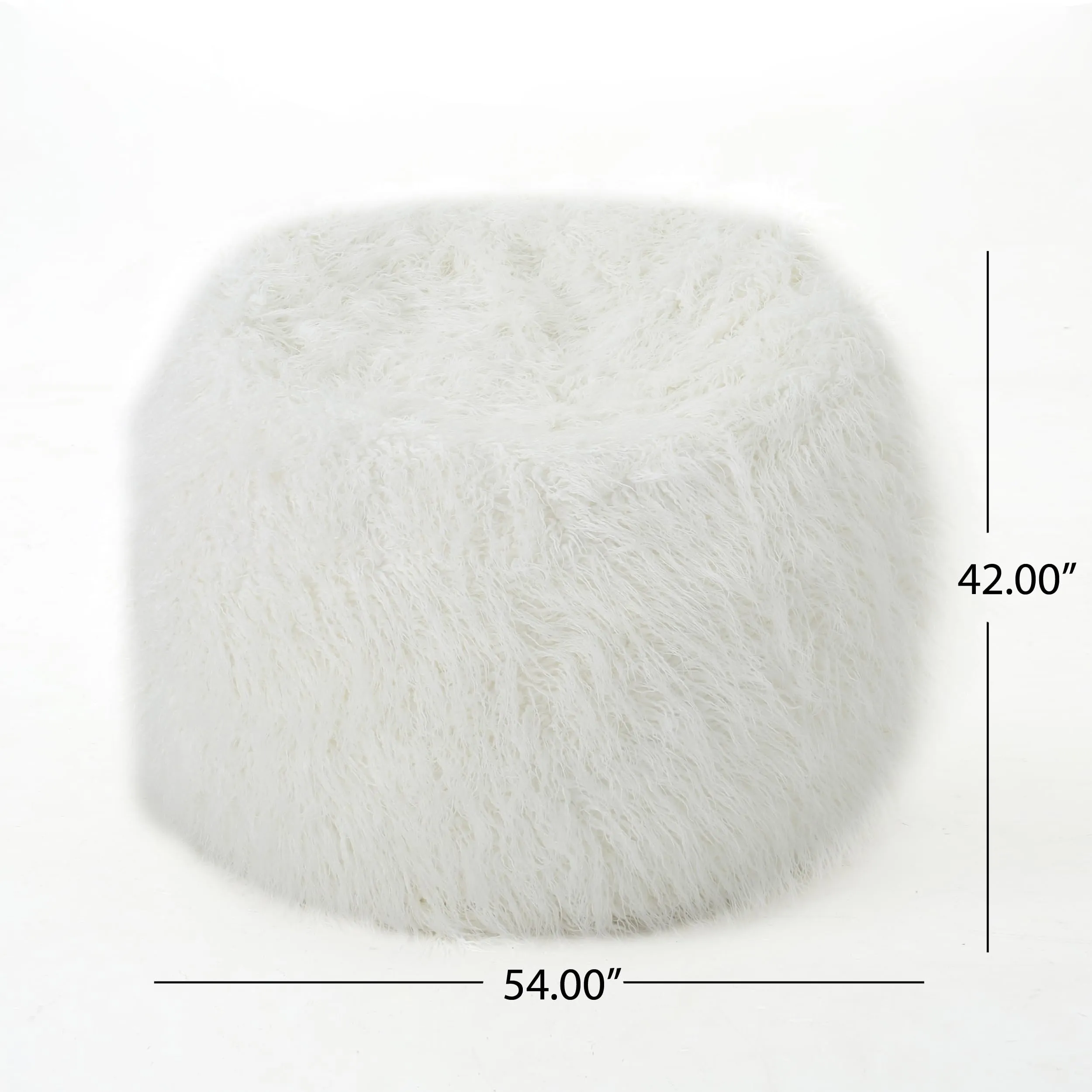 5 Foot Rounded Fur Bean Bag White Modern Contemporary
