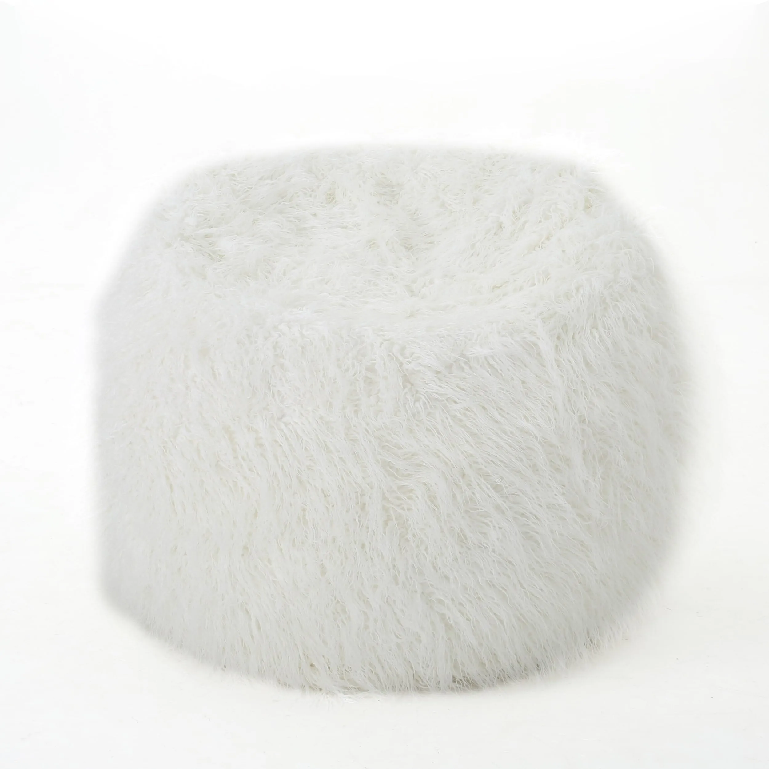 5 Foot Rounded Fur Bean Bag White Modern Contemporary