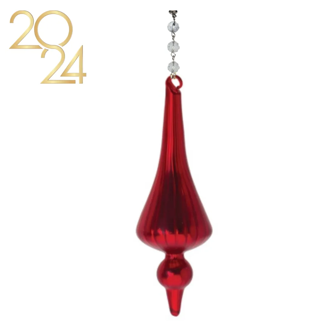 6" RED GLASS FINIAL (Set/1) or (Set/3) MAGNETIC CHANDELIER ORNAMENT - 3 STYLES AVAILABLE
