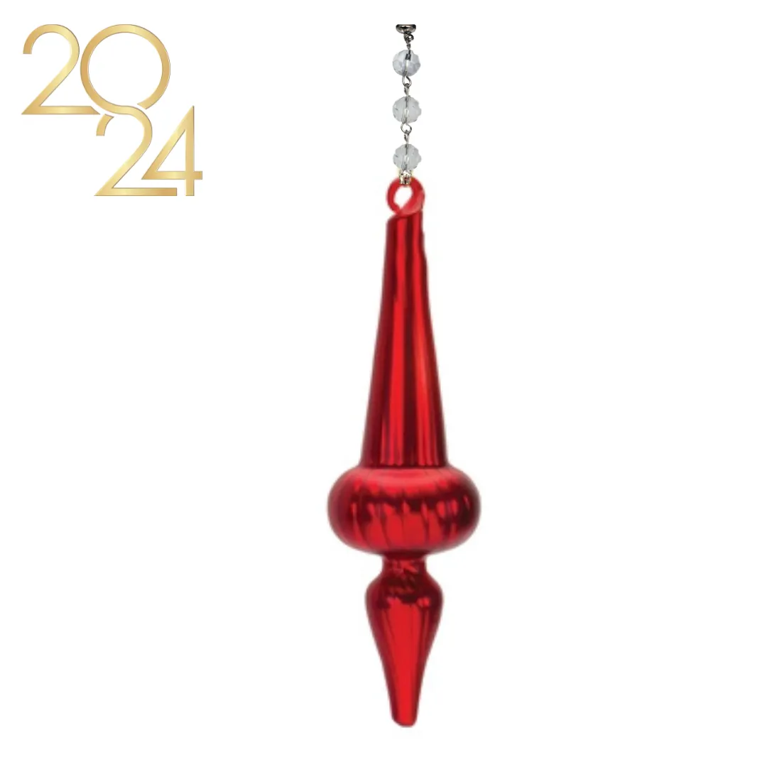 6" RED GLASS FINIAL (Set/1) or (Set/3) MAGNETIC CHANDELIER ORNAMENT - 3 STYLES AVAILABLE
