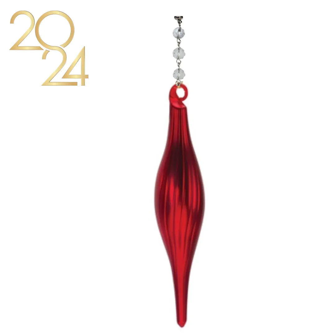 6" RED GLASS FINIAL (Set/1) or (Set/3) MAGNETIC CHANDELIER ORNAMENT - 3 STYLES AVAILABLE