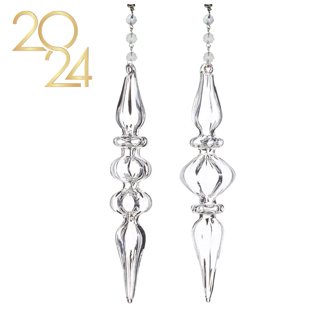 8.25" CLEAR GLASS FINIAL (Set/1) MAGNETIC CHANDELIER ORNAMENT -  2 STYLES AVAILABLE