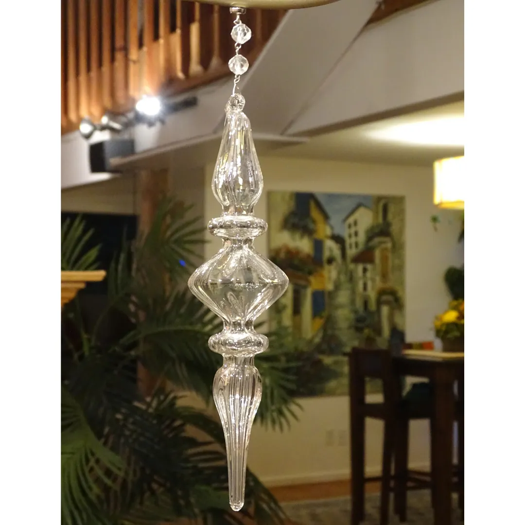 8.25" CLEAR GLASS FINIAL (Set/1) MAGNETIC CHANDELIER ORNAMENT -  2 STYLES AVAILABLE