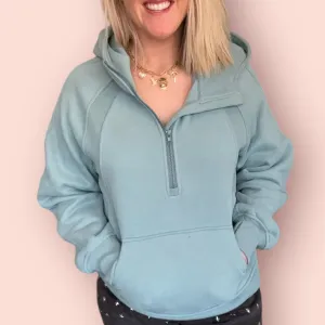 Aemi Co Half Zip Raglan Sleeve Sweatshirt with Kangaroo Pocket