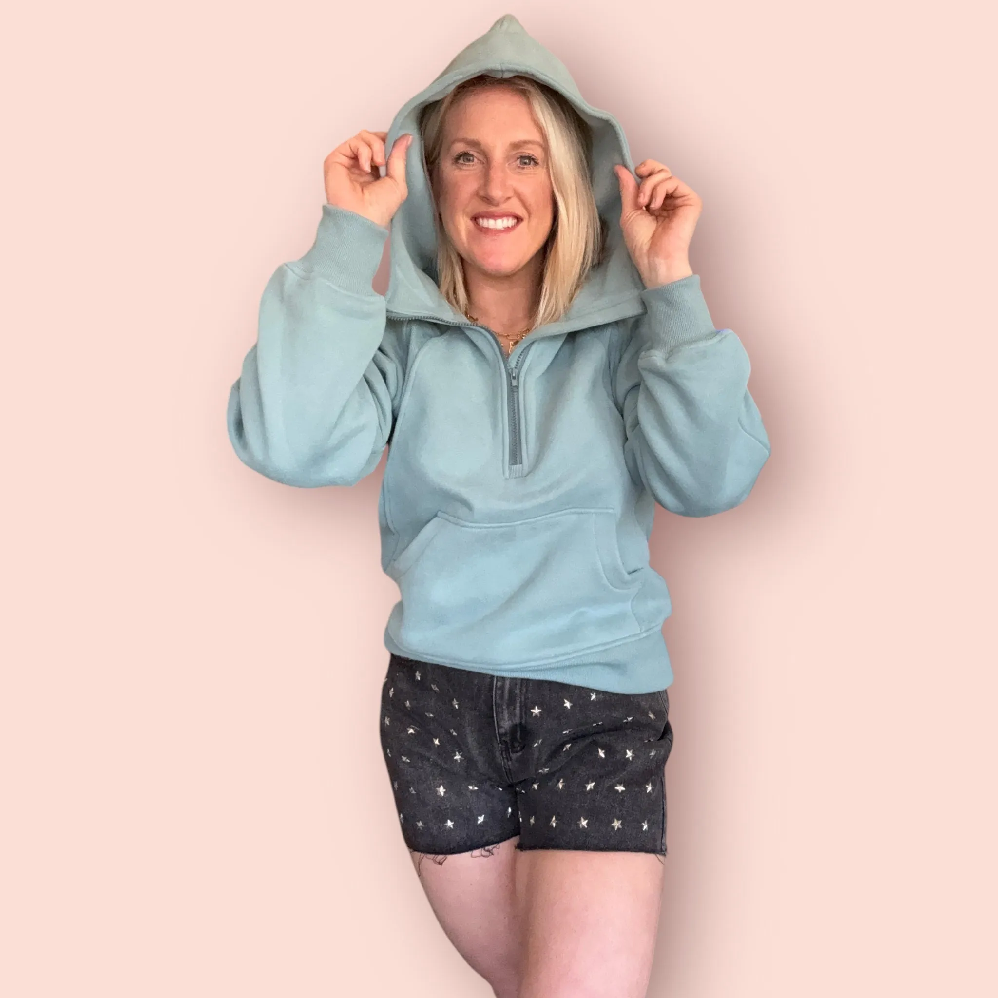 Aemi Co Half Zip Raglan Sleeve Sweatshirt with Kangaroo Pocket