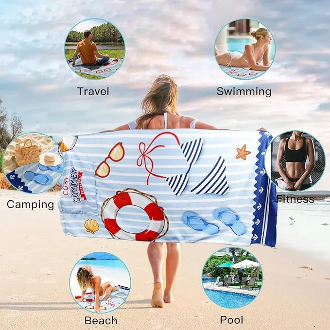 Airensky Microfiber Sand Free Beach Towel 72"x36",Extra Large Lightweight Super Absorbent Thin Fast Drying Towels for Swimming Bathing Travel Camping Girls Women Adults(Summer Beach)