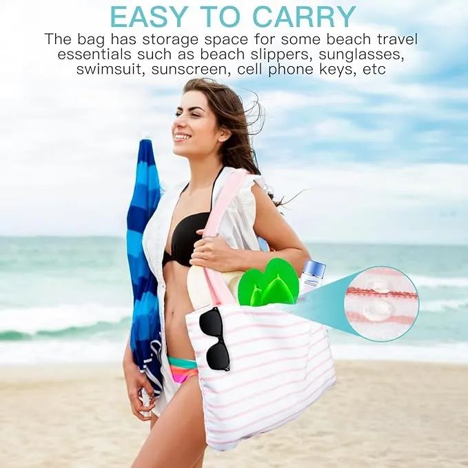 Airensky Microfiber Sand Free Beach Towel 72"x36",Extra Large Lightweight Super Absorbent Thin Fast Drying Towels for Swimming Exercise Bathing Outdoor Hiking Girls Women Adults(Pink Strips)