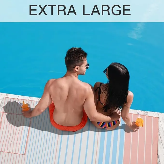 Airensky Microfiber Sand Free Beach Towel 72"x36",Extra Large Lightweight Super Absorbent Thin Fast Drying Towels for Swimming Exercise Bathing Outdoor Hiking Girls Women Adults(Pink Strips)