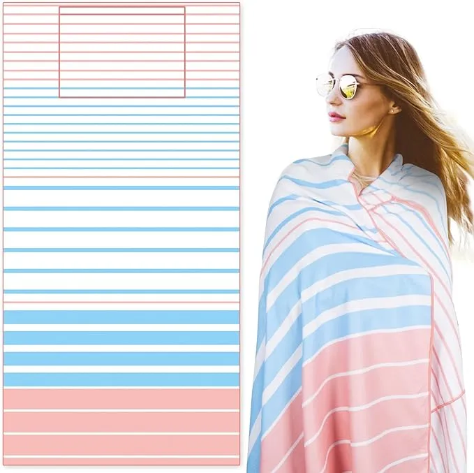 Airensky Microfiber Sand Free Beach Towel 72"x36",Extra Large Lightweight Super Absorbent Thin Fast Drying Towels for Swimming Exercise Bathing Outdoor Hiking Girls Women Adults(Pink Strips)