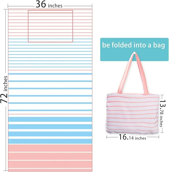 Airensky Microfiber Sand Free Beach Towel 72"x36",Extra Large Lightweight Super Absorbent Thin Fast Drying Towels for Swimming Exercise Bathing Outdoor Hiking Girls Women Adults(Pink Strips)