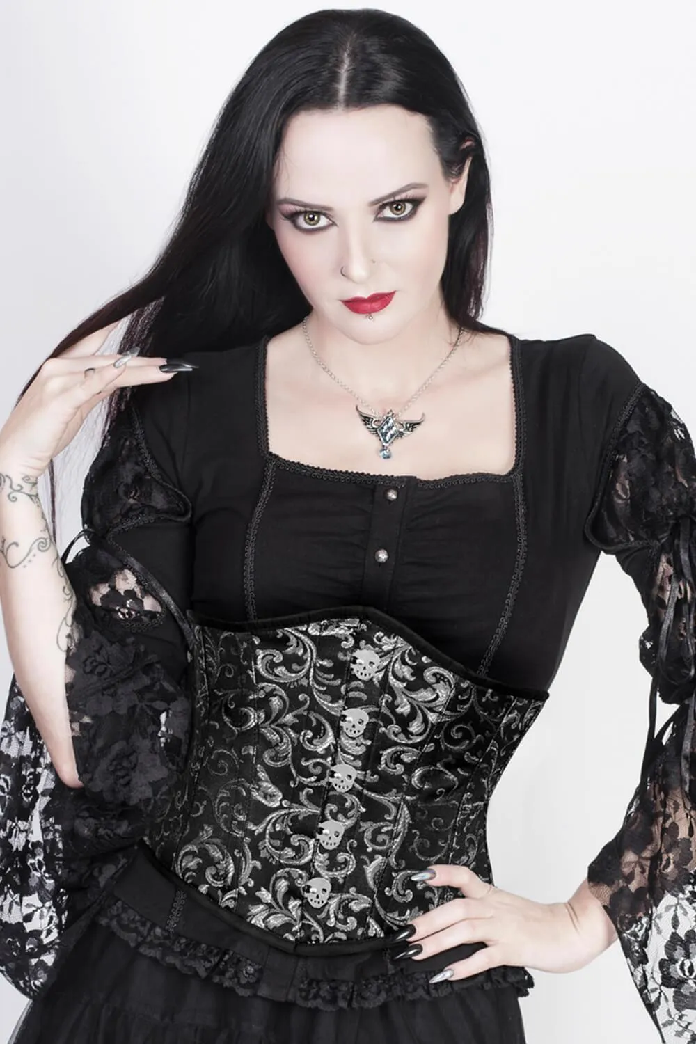 Akantha Brocade Corset with Skull Busk Opening
