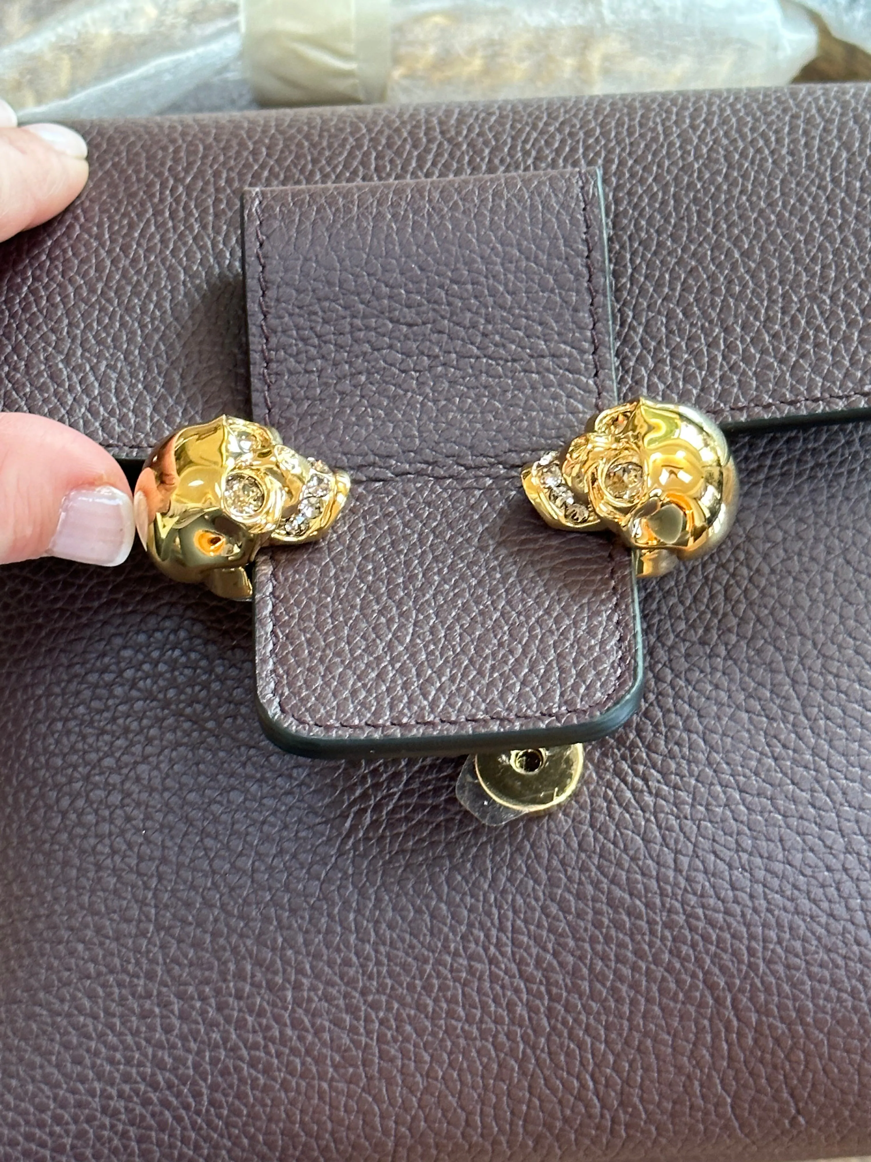 Alexander McQueen Twin Skull Chain Crossbody in Burgundy