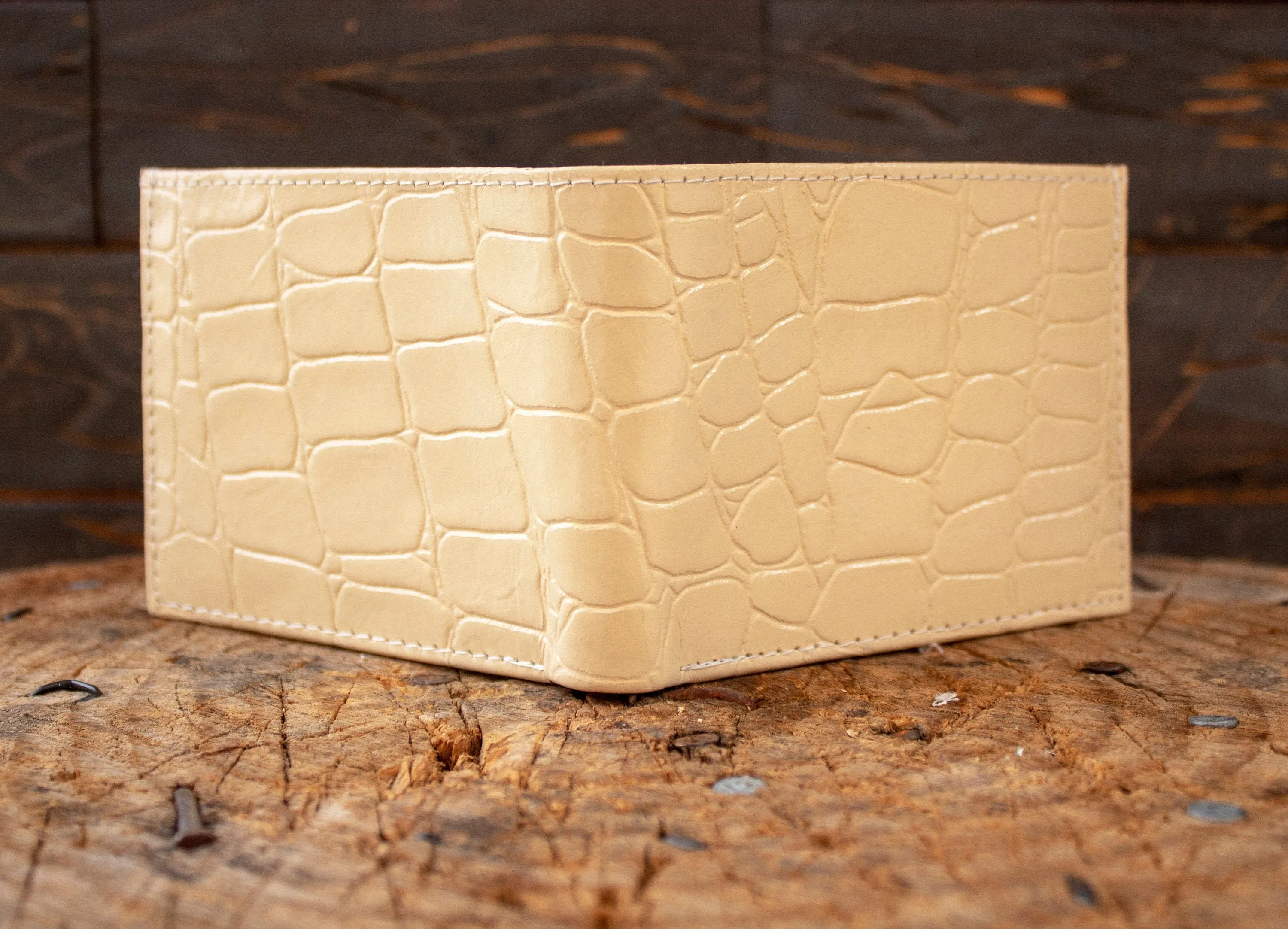 ALIGATOR crocodile faux PRINT BIFOLD leather western wallet