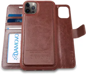 AMOVO Compatible with iPhone 11 Pro Case Wallet Leather Magnetic Flip Case with Card Holder [2 in 1] Detachable Case [Wireless Charging][Kickstand][Wrist Strap] (for iPhone 11 Pro , Light Brown)
