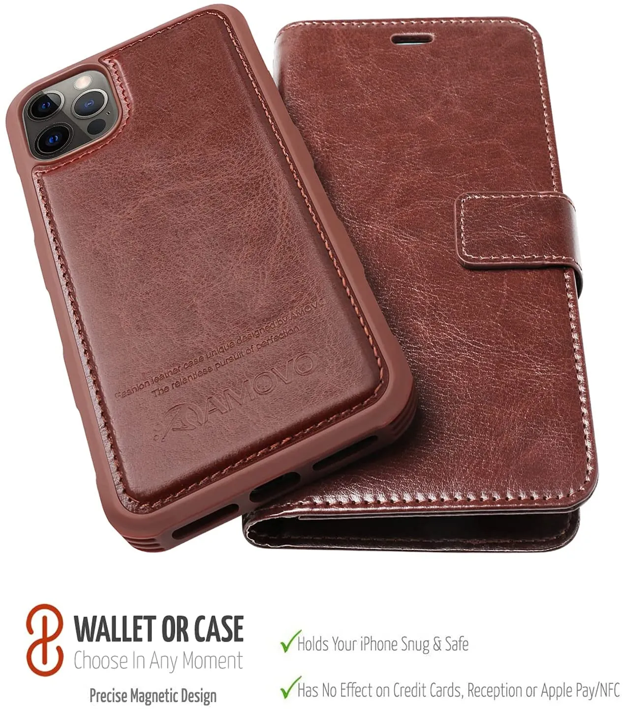 AMOVO Compatible with iPhone 11 Pro Case Wallet Leather Magnetic Flip Case with Card Holder [2 in 1] Detachable Case [Wireless Charging][Kickstand][Wrist Strap] (for iPhone 11 Pro , Light Brown)