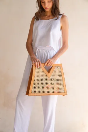 Anastasia Cane and Leather Clutch in Tan
