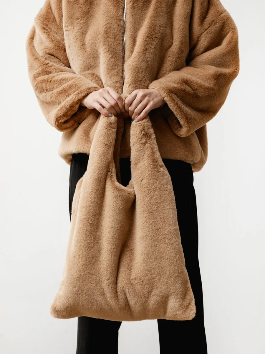 anti anxiety tote - faux fur camel